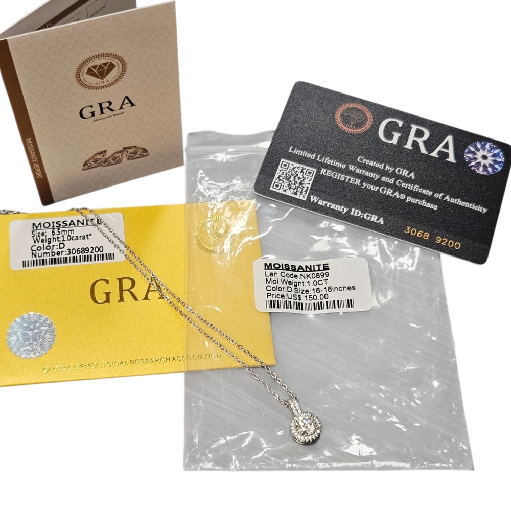 NWT GRA 1 Carat Halo Setting Moissanite Necklace | 10mm MSRP $150